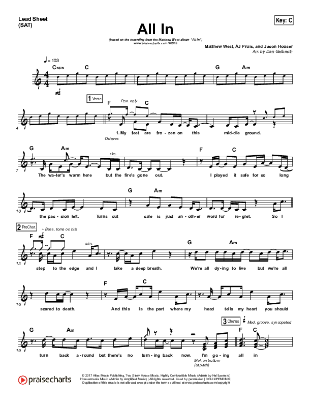 All In Lead Sheet (Print Only) (Matthew West)