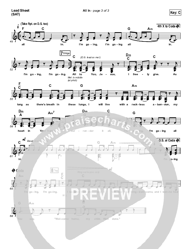 All In Lead Sheet (Print Only) (Matthew West)