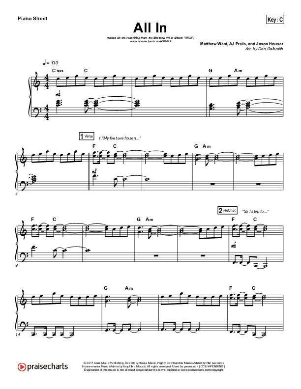All In Piano Sheet (Print Only) (Matthew West)
