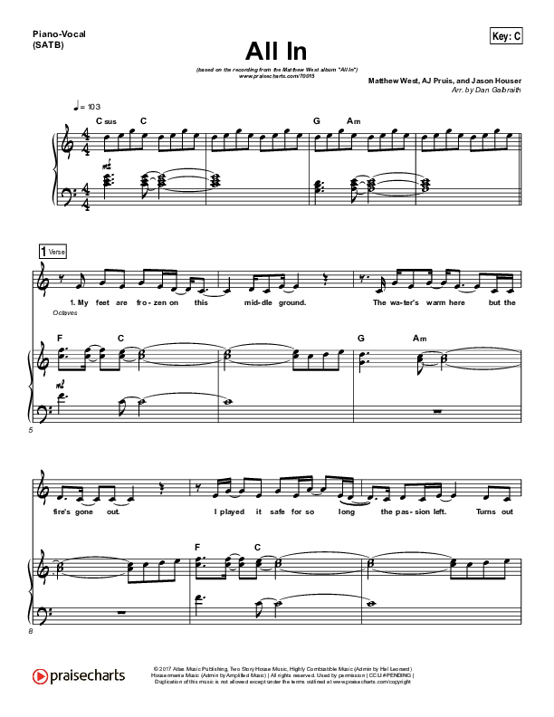 All In Piano/Vocal (Print Only) (Matthew West)