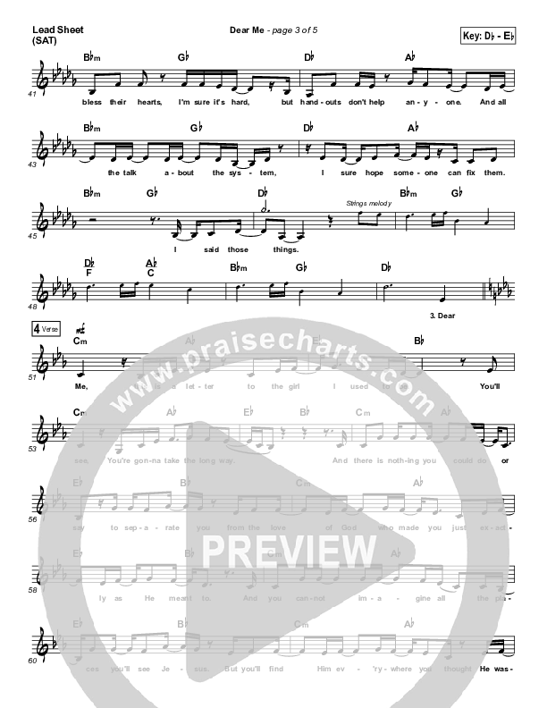 Dear Me Lead Sheet (SAT) (Nichole Nordeman)