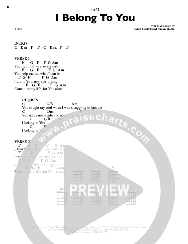 I Belong To You Chord Chart (Parachute Band)