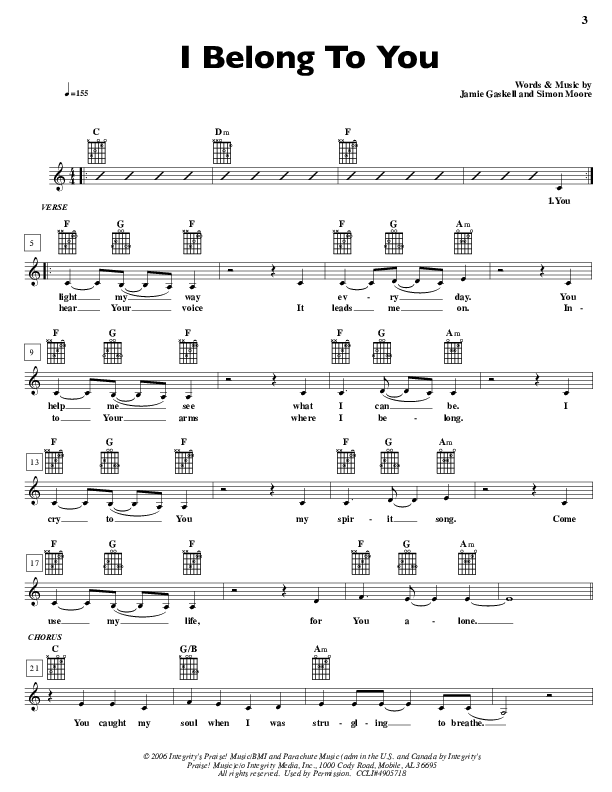 I Belong To You Lead Sheet (Parachute Band)