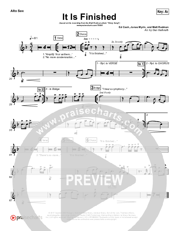 It Is Finished Alto Sax (Matt Redman)