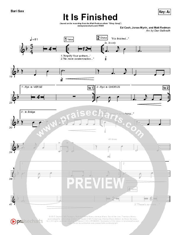 It Is Finished Bari Sax (Matt Redman)