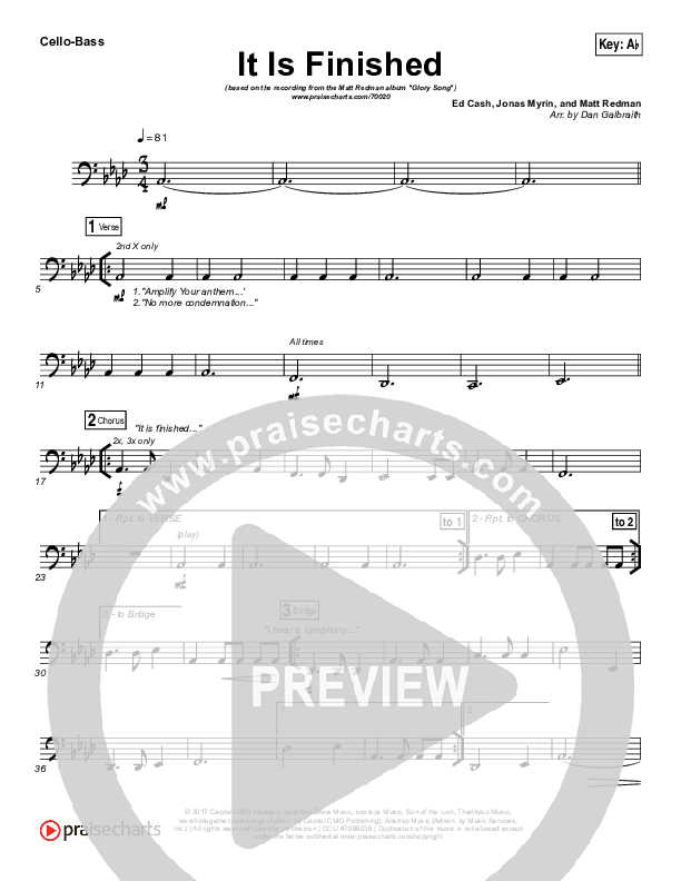 It Is Finished Cello/Bass (Matt Redman)