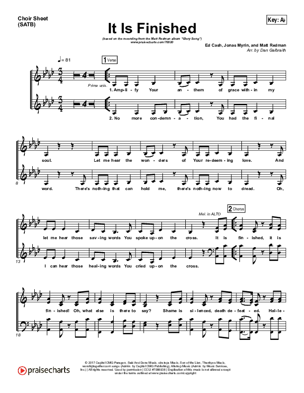 It Is Finished Choir Sheet (SATB) (Matt Redman)