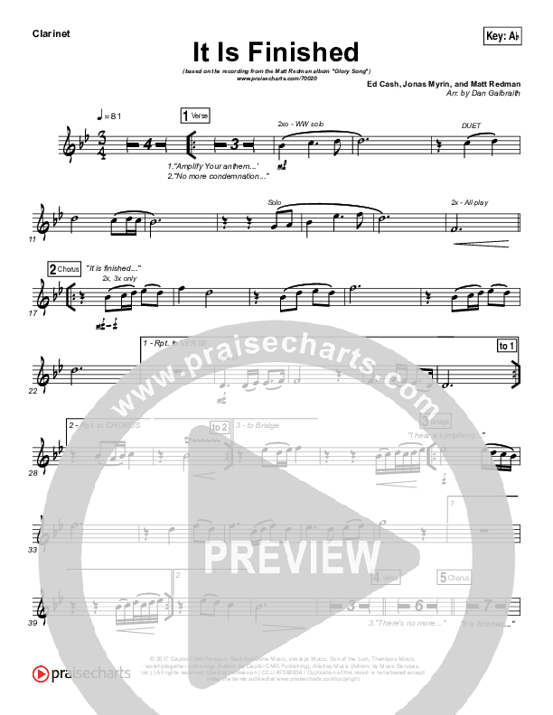 It Is Finished Clarinet (Matt Redman)