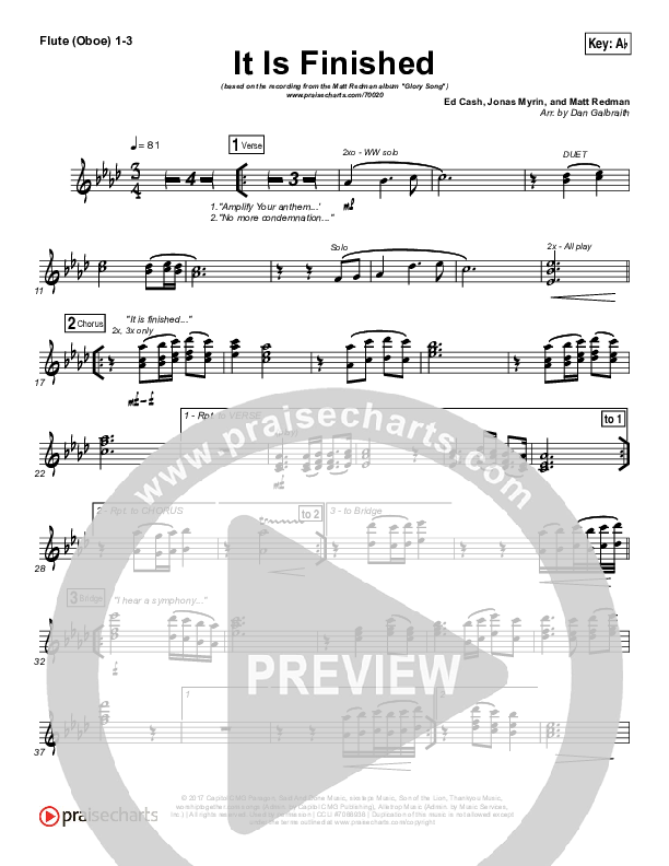 It Is Finished Flute/Oboe 1/2/3 (Matt Redman)