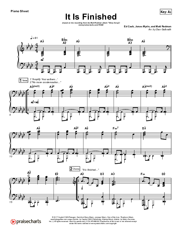 It Is Finished Piano Sheet (Matt Redman)