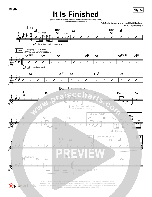 It Is Finished Rhythm Chart (Matt Redman)