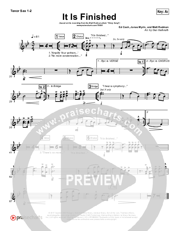 It Is Finished Tenor Sax 1/2 (Matt Redman)