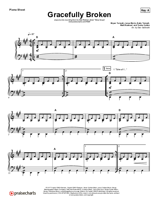 Gracefully Broken Piano Sheet (Matt Redman / Tasha Cobbs Leonard)