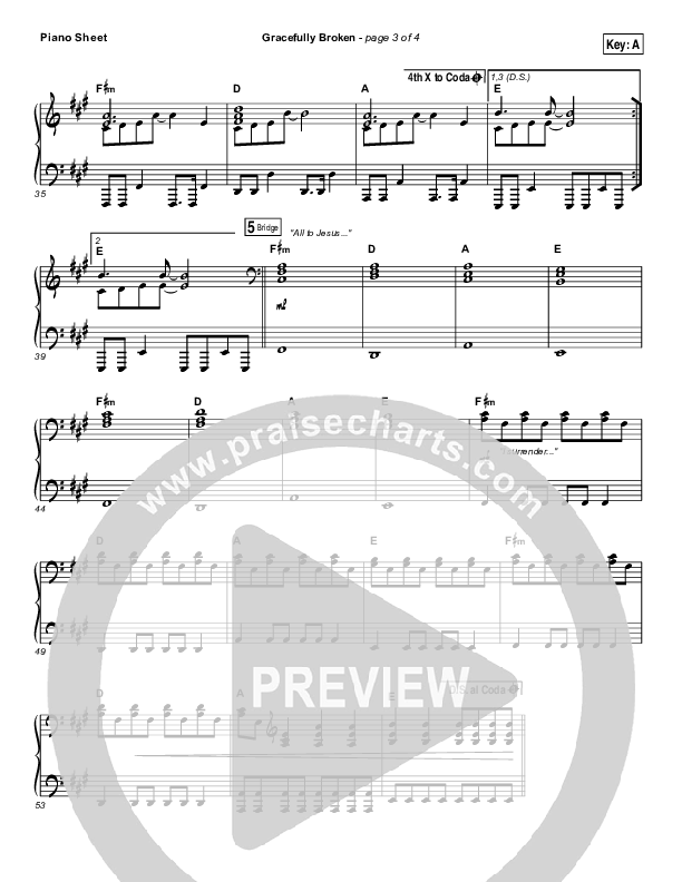 Gracefully Broken Piano Sheet (Matt Redman / Tasha Cobbs Leonard)
