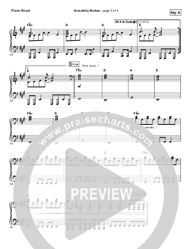 Gracefully Broken Piano Sheet (Matt Redman / Tasha Cobbs Leonard)