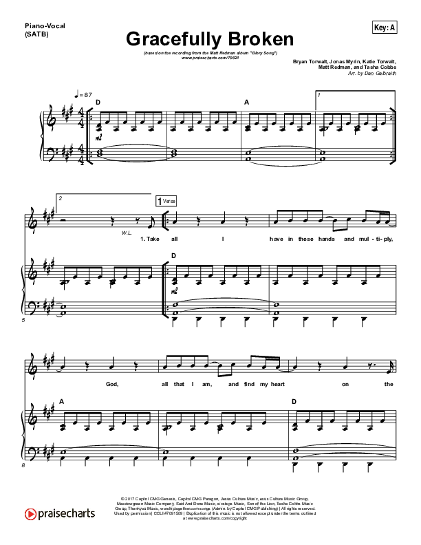 Gracefully Broken Piano/Vocal (SATB) (Matt Redman / Tasha Cobbs Leonard)