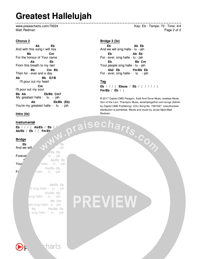 Greatest Hallelujah Chords & Lyrics (Matt Redman)