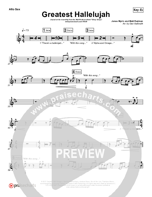 Greatest Hallelujah Alto Sax (Matt Redman)