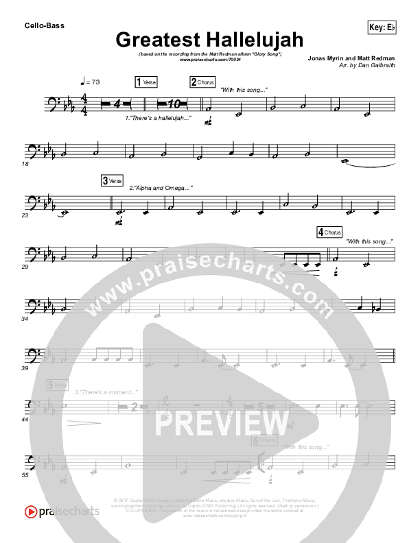 Greatest Hallelujah Cello/Bass (Matt Redman)