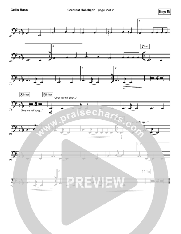 Greatest Hallelujah Cello/Bass (Matt Redman)