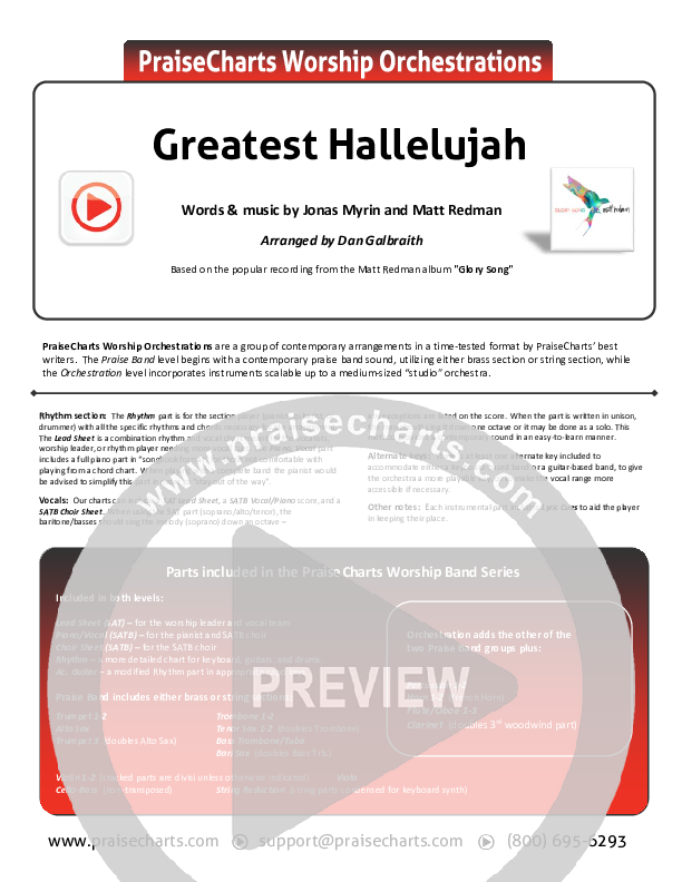 Greatest Hallelujah Cover Sheet (Matt Redman)