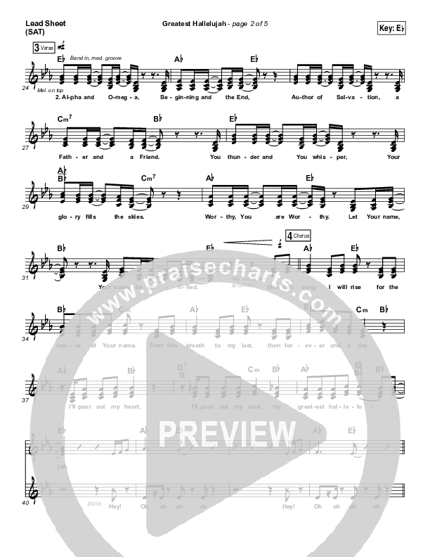 Greatest Hallelujah Lead Sheet (SAT) (Matt Redman)