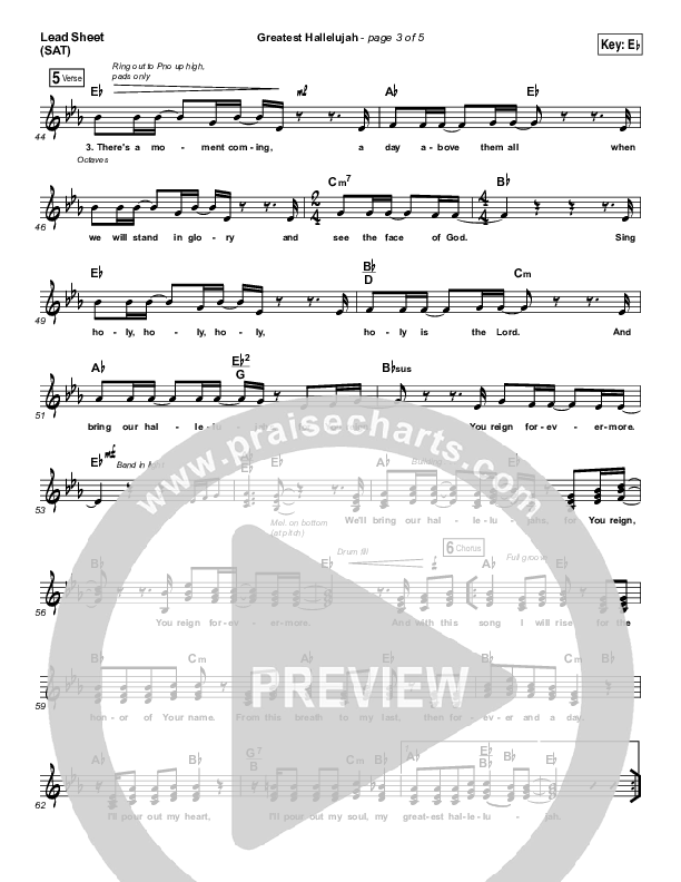 Greatest Hallelujah Lead Sheet (SAT) (Matt Redman)