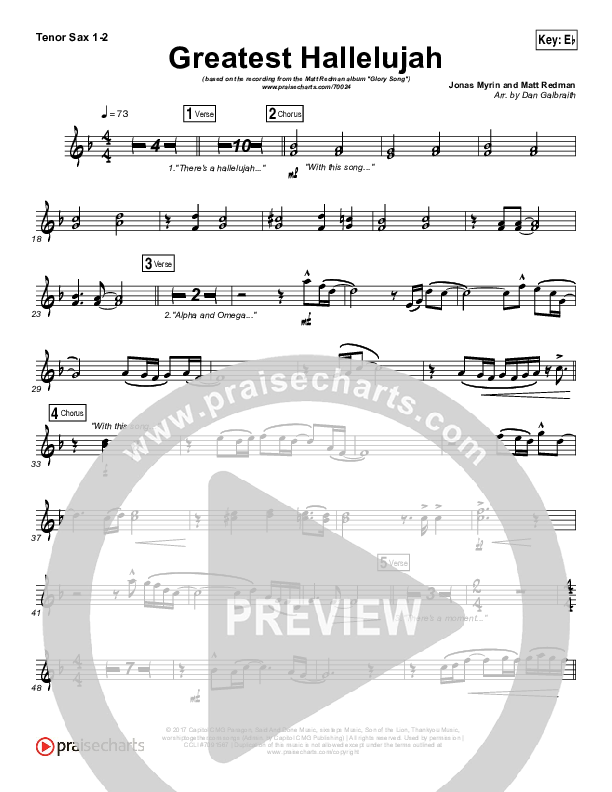 Greatest Hallelujah Tenor Sax 1/2 (Matt Redman)