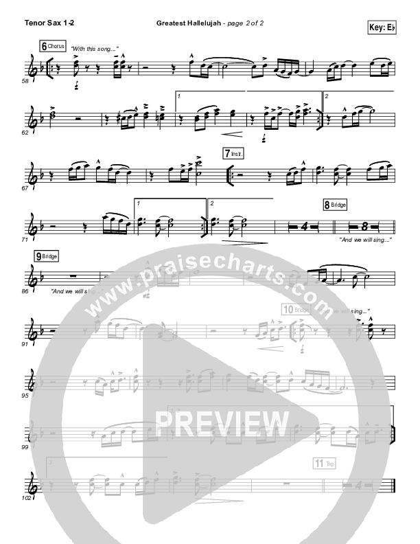 Greatest Hallelujah Tenor Sax 1/2 (Matt Redman)