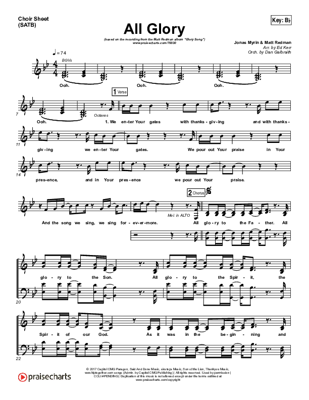 All Glory Choir Sheet (SATB) (Matt Redman / Kierra Sheard)
