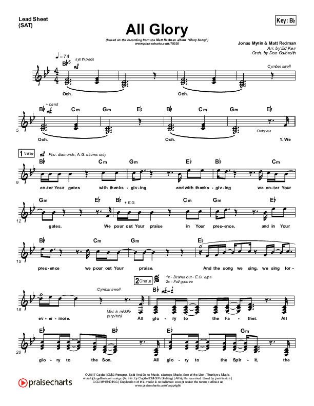 All Glory Lead Sheet (SAT) (Matt Redman / Kierra Sheard)