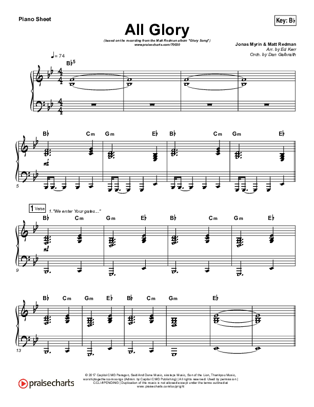 All Glory Piano Sheet (Matt Redman / Kierra Sheard)
