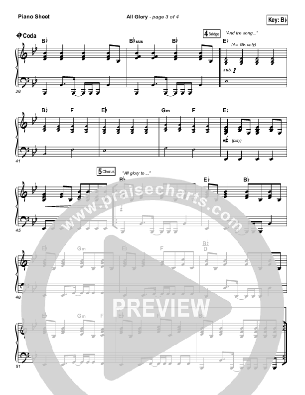 All Glory Piano Sheet (Matt Redman / Kierra Sheard)