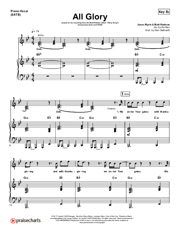 All Glory Piano/Vocal (SATB) (Matt Redman / Kierra Sheard)