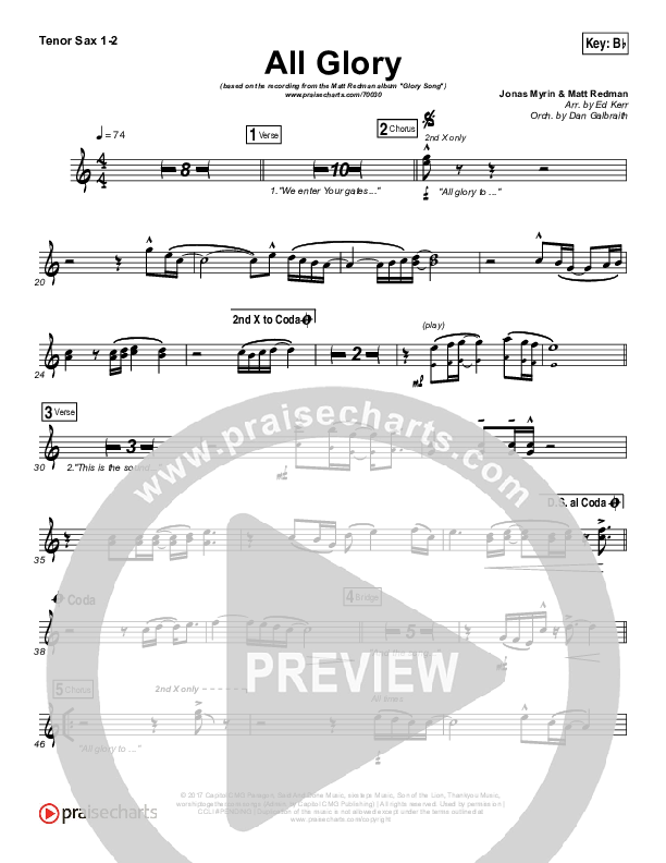 All Glory Tenor Sax 1/2 (Matt Redman / Kierra Sheard)