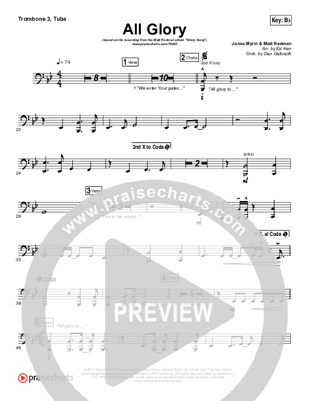 All Glory Trombone 3/Tuba (Matt Redman / Kierra Sheard)