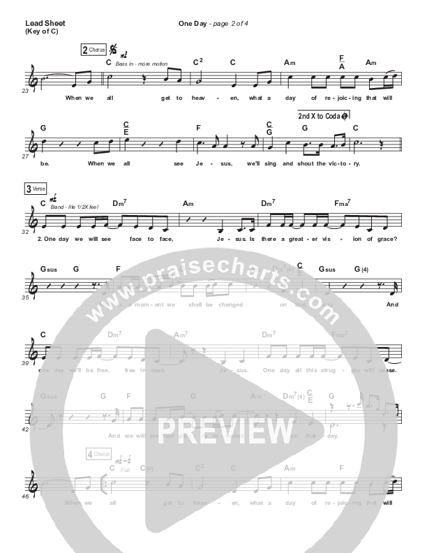 One Day (When We All Get To Heaven) Lead Sheet (Melody) (Matt Redman)