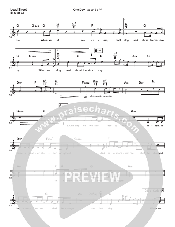 One Day (When We All Get To Heaven) Lead Sheet (Melody) (Matt Redman)