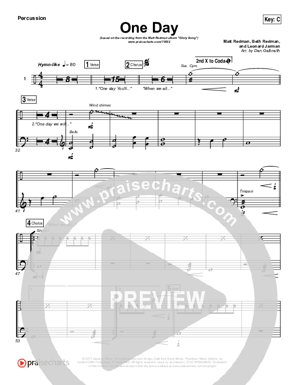 One Day (When We All Get To Heaven) Percussion (Matt Redman)