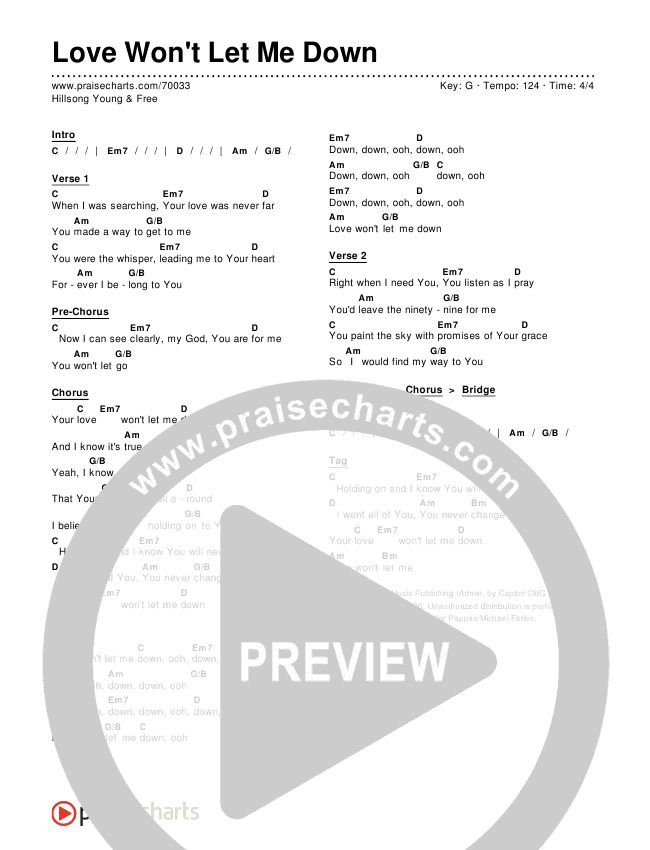 Love Won't Let Me Down Chords & Lyrics (Hillsong Young & Free)