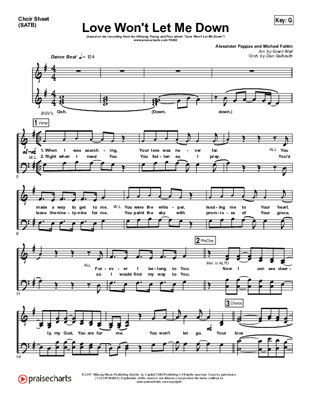 Love Won't Let Me Down Choir Sheet (SATB) (Hillsong Young & Free)