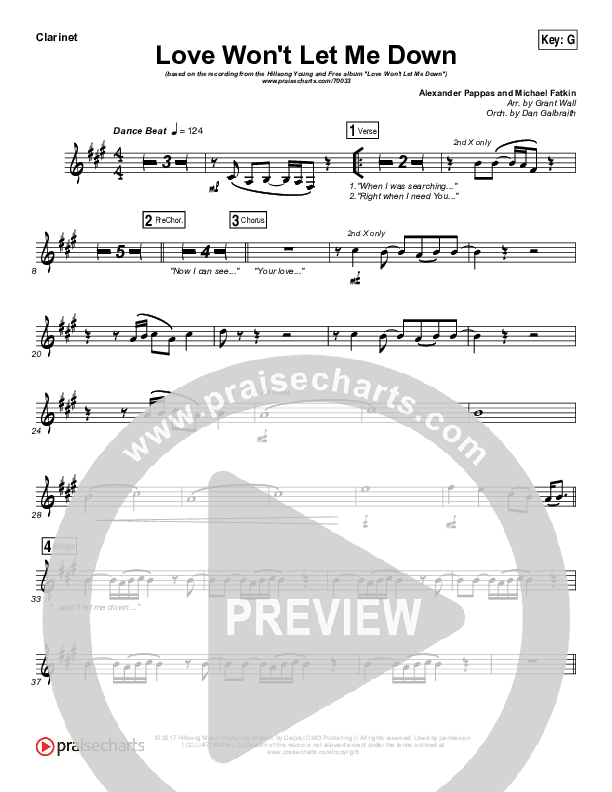 Love Won't Let Me Down Clarinet (Hillsong Young & Free)