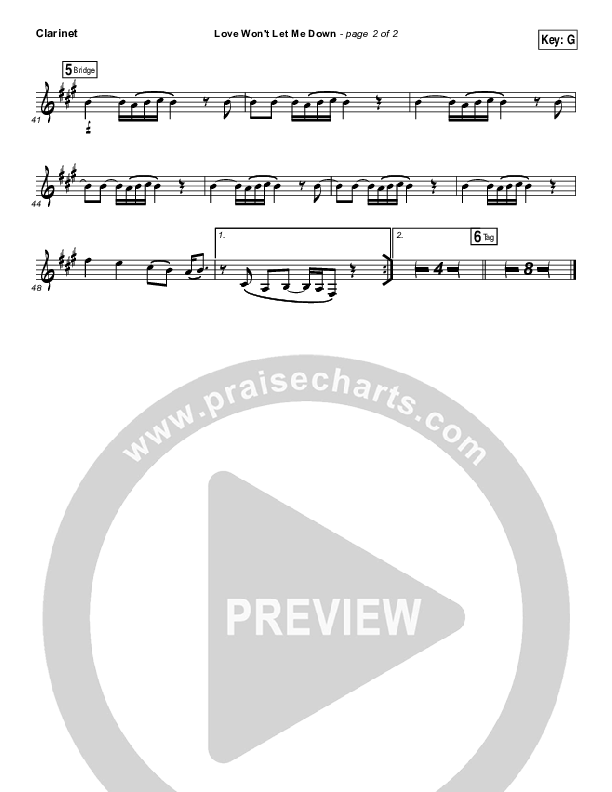 Love Won't Let Me Down Clarinet (Hillsong Young & Free)