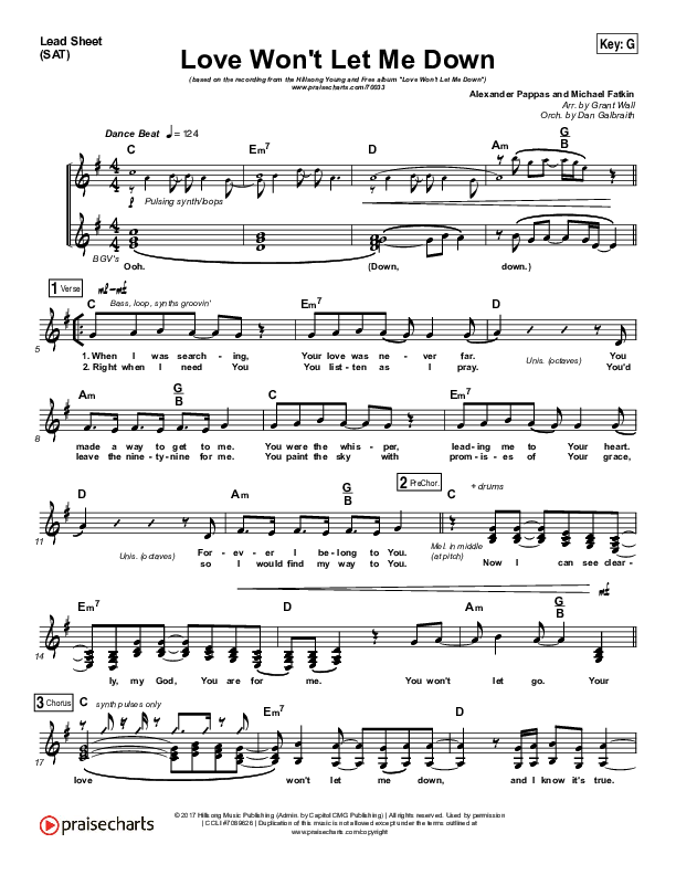 Love Won't Let Me Down Lead Sheet (SAT) (Hillsong Young & Free)