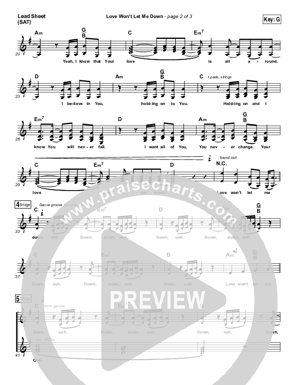 Love Won't Let Me Down Lead Sheet (SAT) (Hillsong Young & Free)
