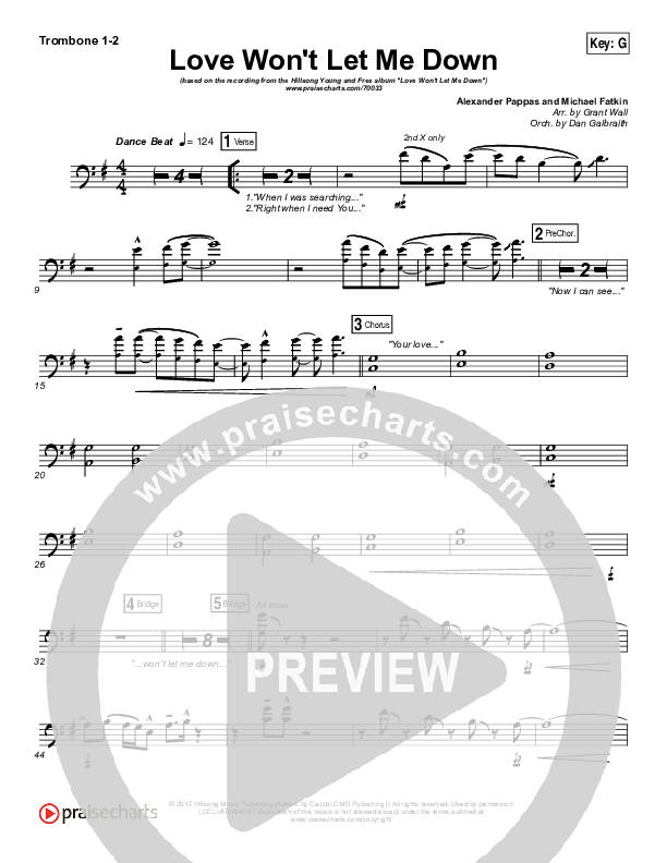 Love Won't Let Me Down Trombone 1/2 (Hillsong Young & Free)