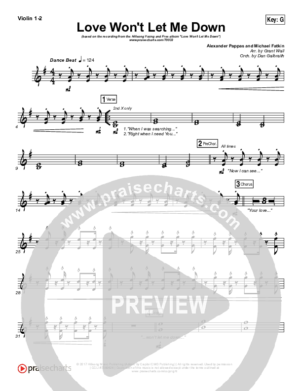 Love Won't Let Me Down Violin 1/2 (Hillsong Young & Free)