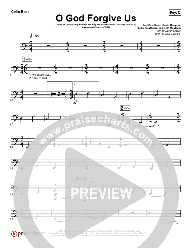 O God Forgive Us Cello/Bass (for KING & COUNTRY / KB)
