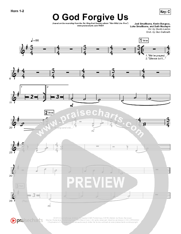 O God Forgive Us French Horn 1/2 (for KING & COUNTRY / KB)