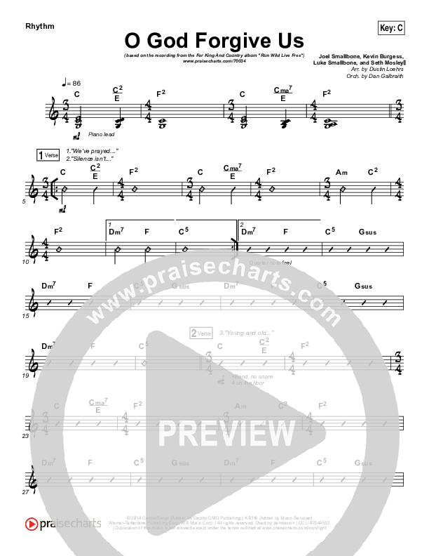 O God Forgive Us Rhythm Chart (for KING & COUNTRY / KB)